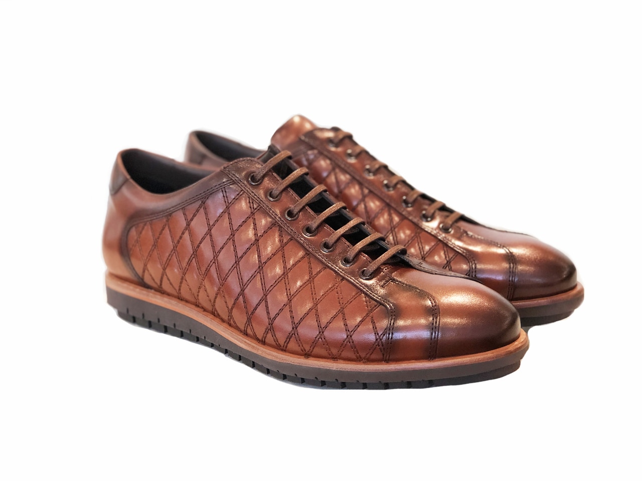 Men's Fashion Sneakers Corrente 4005 Quilted Dress/Casual Leather Shoes Brown 